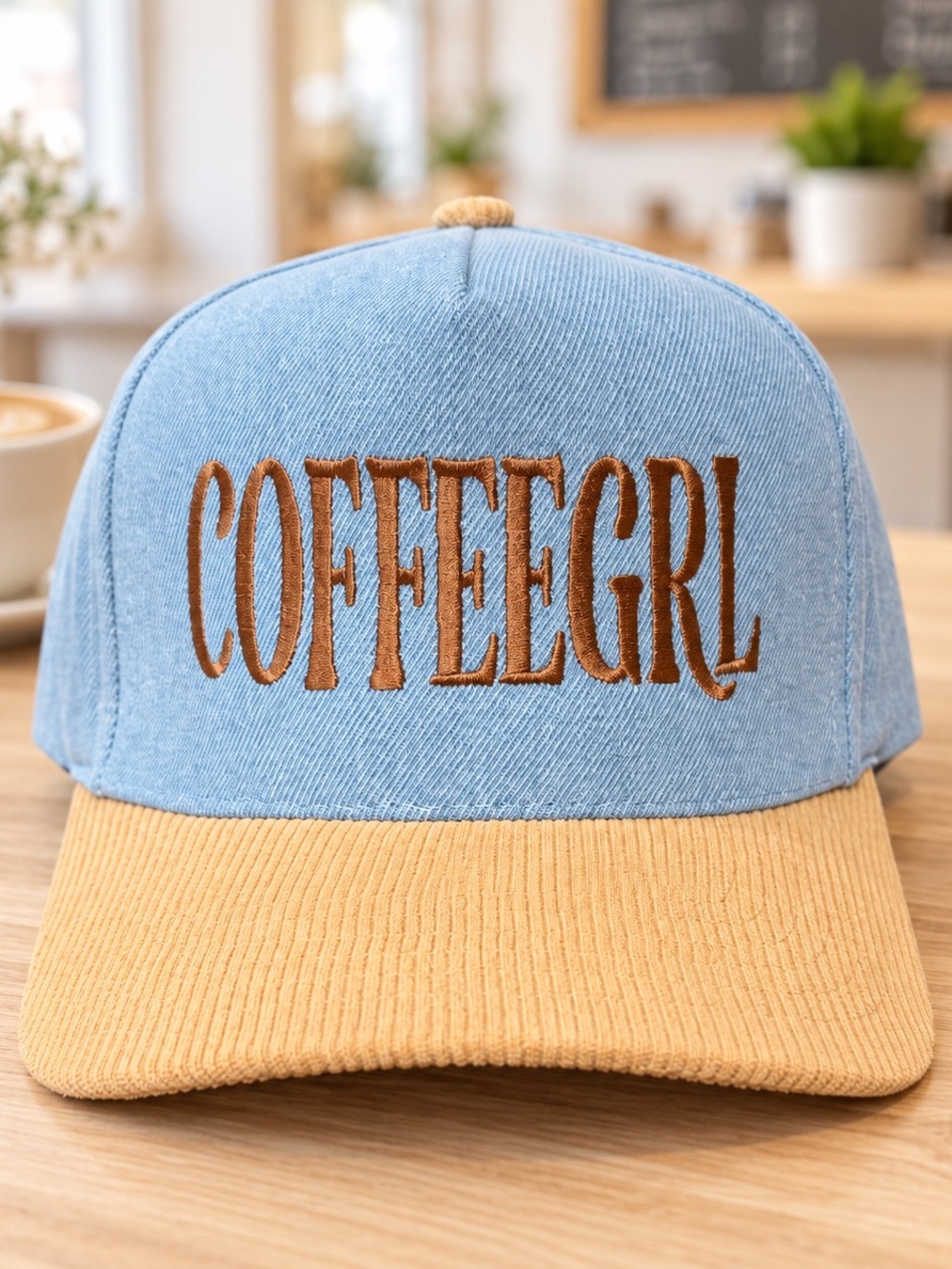 COFFEE GIRL DENIM TRUCKER HAT